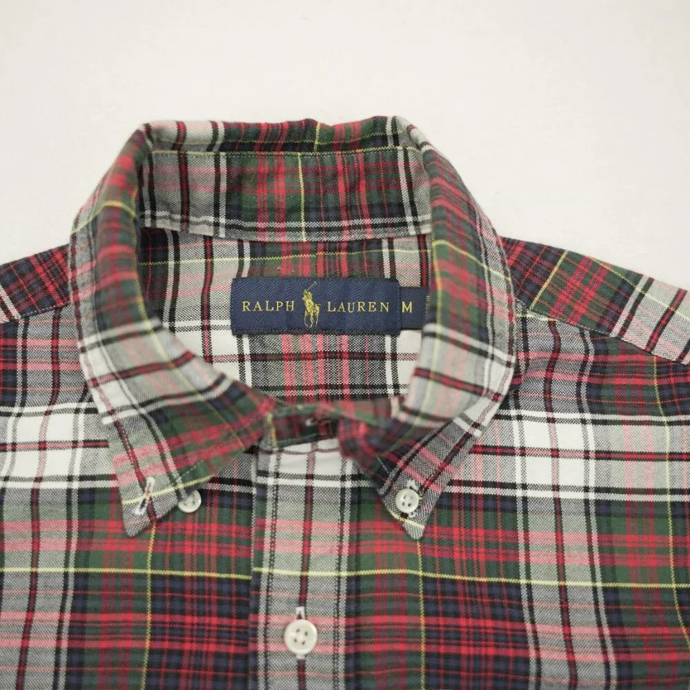 Polo Ralph Lauren Button Shirt‎ Medium Red Plaid Green Pony Long Sleeve Oxford